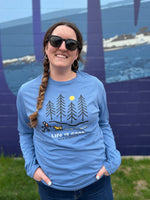 BLUE MOUNTAIN LONG SLEEVE SHIRT | TREES & HIKER-Top-LIFE IS GOOD-SMALL-DENIM-Coriander