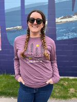 BLUE MOUNTAIN LONG SLEEVE SHIRT | TREES & HIKER-Top-LIFE IS GOOD-SMALL-EGGPLANT-Coriander