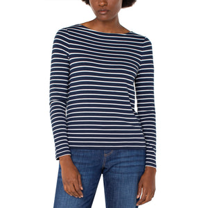 BOATNECK STRIPED KNIT TOP-Tops-LIVERPOOL-SMALL-DK NAVY WHITE STRIPE-Coriander