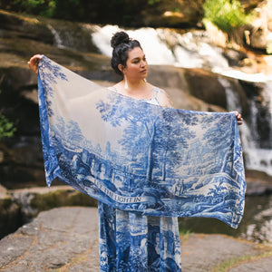 BOHEMIAM SCARF | LET THE LIGHT IN W/ DELFT PRINT-Scarves & Wraps-MARKET OF STARS-Coriander