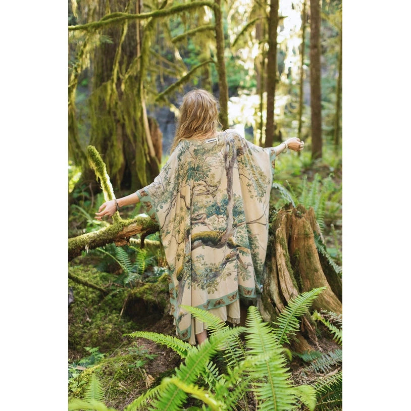 BOHO GODDESS STARDUSTER KIMONO | EARTH AND SKY W/TREES-Scarves & Wraps-MARKET OF STARS-Coriander