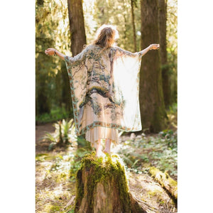 BOHO GODDESS STARDUSTER KIMONO | EARTH AND SKY W/TREES-Scarves & Wraps-MARKET OF STARS-Coriander