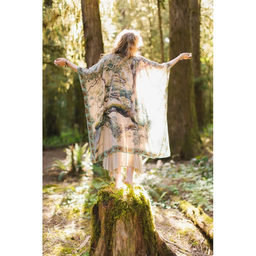 BOHO GODDESS STARDUSTER KIMONO | EARTH & SKY with TREES-Scarves & Wraps-MARKET OF STARS-Coriander