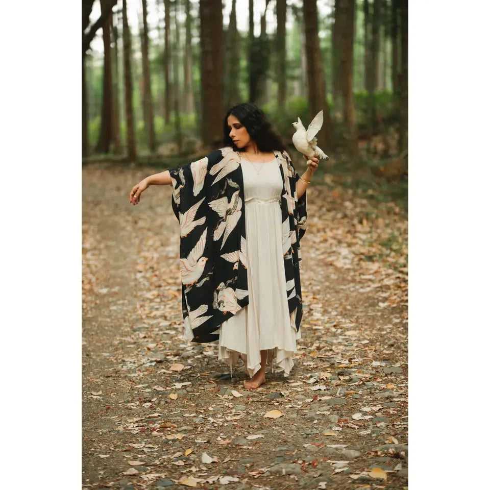 BOHO GODDESS STARDUSTER KIMONO | MIDNIGHT DOVES-Scarves & Wraps-MARKET OF STARS-Coriander