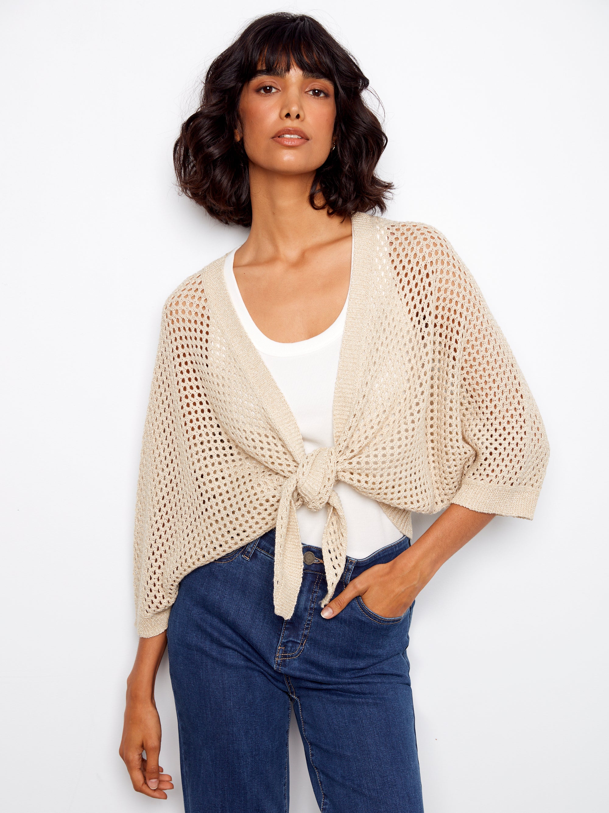 BOLERO SWEATER | LUREX DOLMAN SLEEVE-Jackets & Sweaters-CHARLIE B-SMALL-GOLD-Coriander