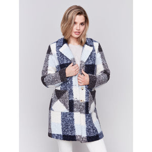 BOUCLE KNIT PLAID COAT-Jackets & Sweaters-CHARLIE B-Coriander