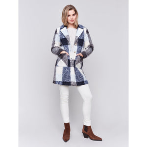 BOUCLE KNIT PLAID COAT-Jackets & Sweaters-CHARLIE B-Coriander