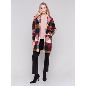 BOUCLE KNIT PLAID COAT-Jackets & Sweaters-CHARLIE B-Coriander