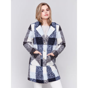 BOUCLE KNIT PLAID COAT-Jackets & Sweaters-CHARLIE B-Coriander