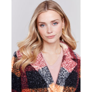 BOUCLE KNIT PLAID COAT-Jackets & Sweaters-CHARLIE B-Coriander