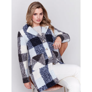 BOUCLE KNIT PLAID COAT-Jackets & Sweaters-CHARLIE B-Coriander