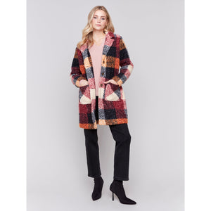 BOUCLE KNIT PLAID COAT-Jackets & Sweaters-CHARLIE B-Coriander