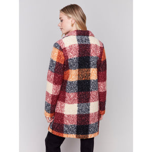 BOUCLE KNIT PLAID COAT-Jackets & Sweaters-CHARLIE B-Coriander