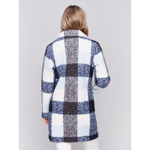 BOUCLE KNIT PLAID COAT-Jackets & Sweaters-CHARLIE B-Coriander