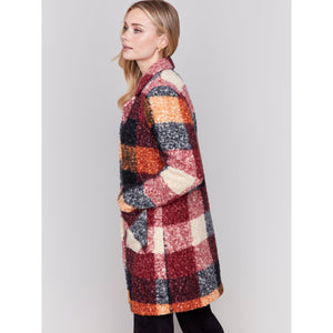 BOUCLE KNIT PLAID COAT-Jackets & Sweaters-CHARLIE B-Coriander