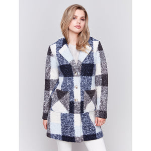 BOUCLE KNIT PLAID COAT-Jackets & Sweaters-CHARLIE B-XSMALL-NAVY-Coriander