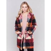 BOUCLE KNIT PLAID COAT-Jackets & Sweaters-CHARLIE B-Coriander