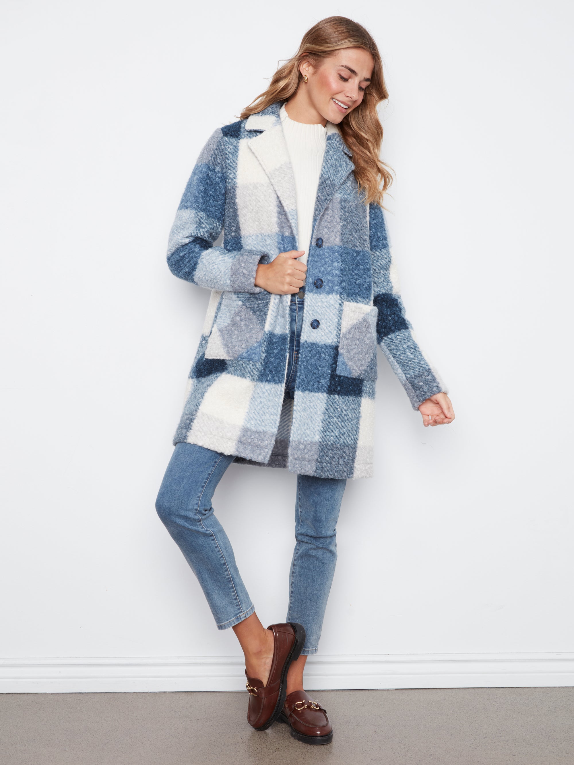 BOUCLE TAILORED COAT | PLAID-Jackets & Sweaters-CHARLIE B-Coriander