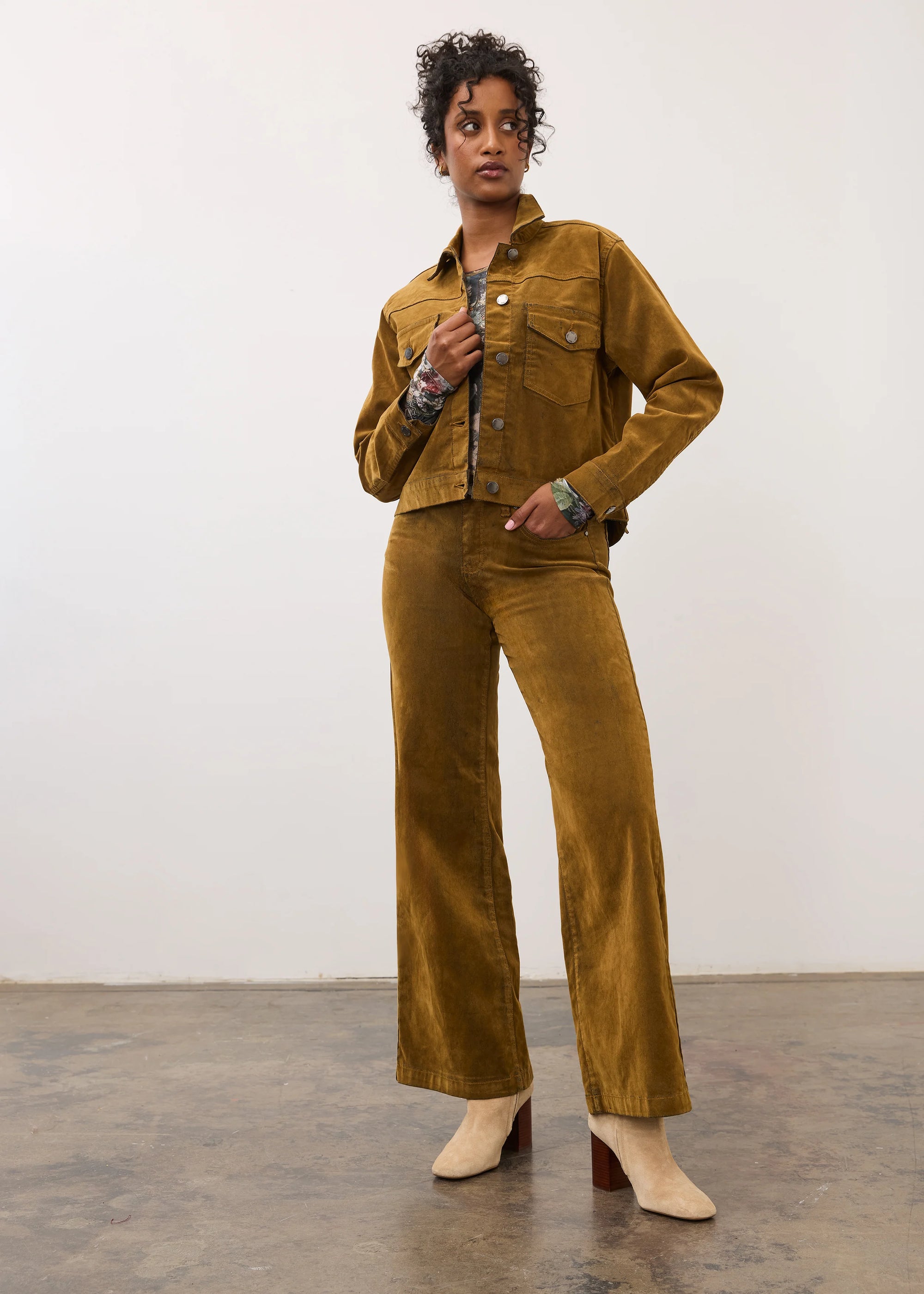 BOXY JACKET | HI-LOW: BRASS-Jackets & Sweaters-FRENCH DRESSING JEANS-Coriander