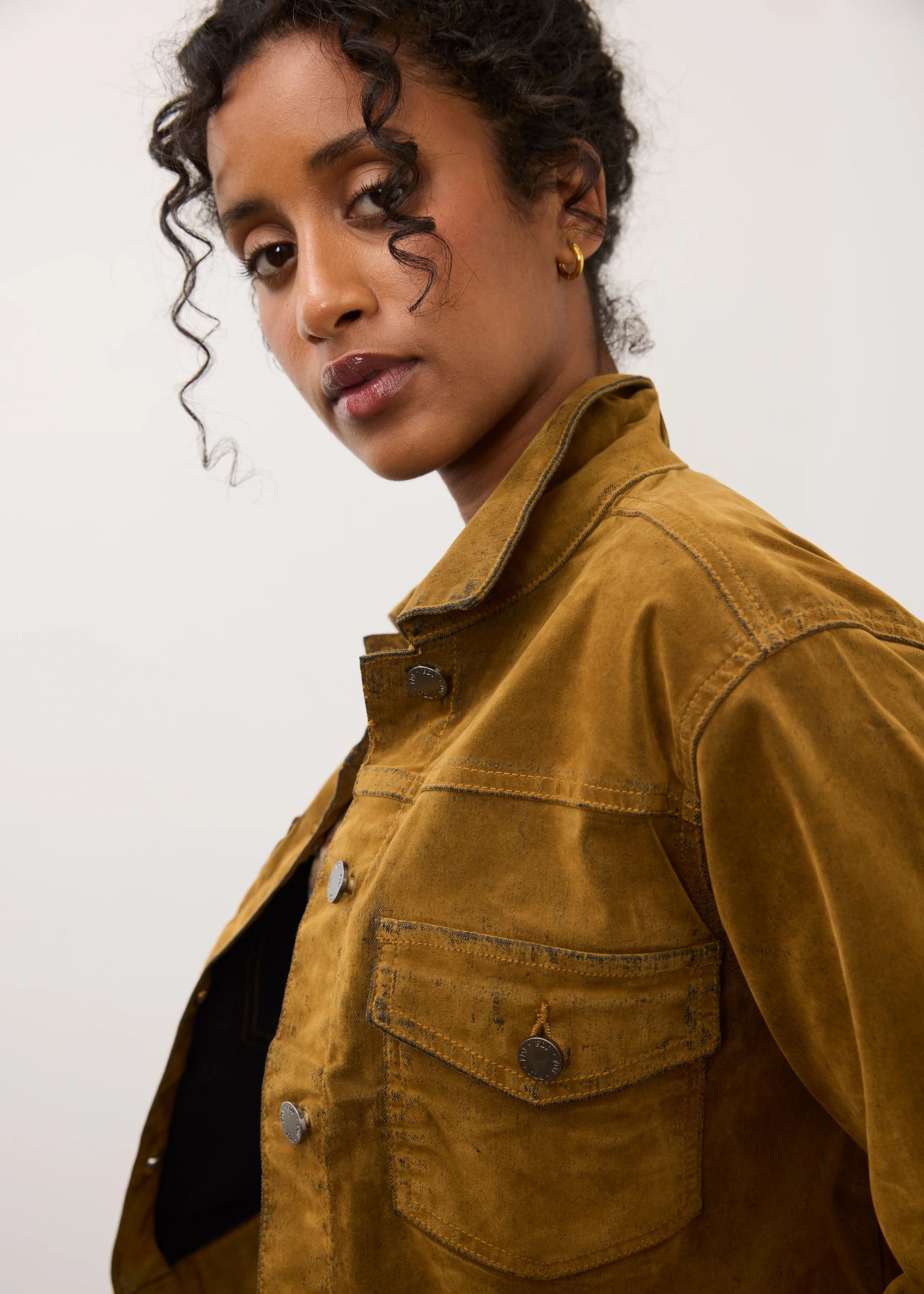 BOXY JACKET | HI-LOW: BRASS-Jackets & Sweaters-FRENCH DRESSING JEANS-Coriander