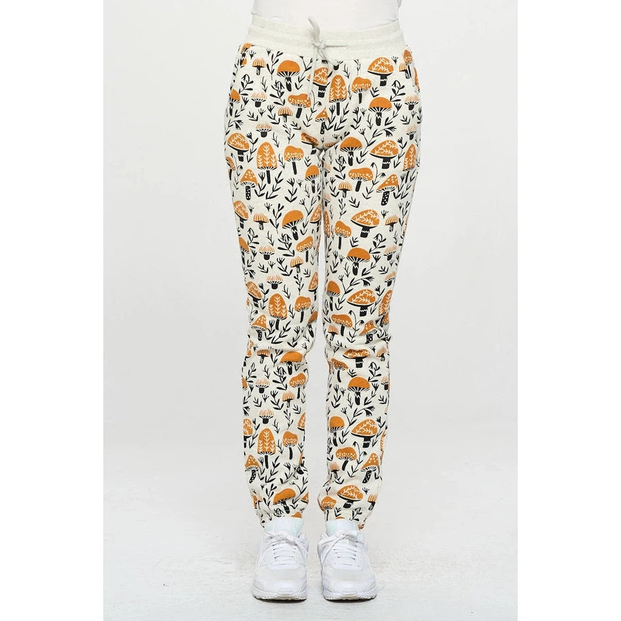 BROWN MUSHROOM PRINT SWEATPANTS-Bottoms-SM WARDROBE-Coriander