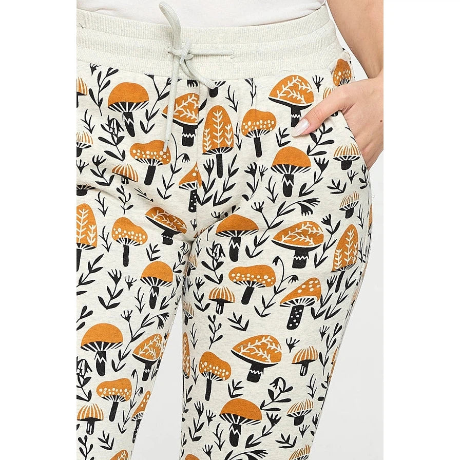 BROWN MUSHROOM PRINT SWEATPANTS-Bottoms-SM WARDROBE-Coriander