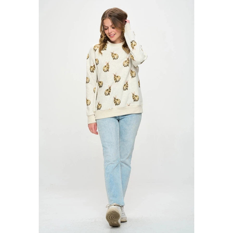 BUNNY PRINT SWEATSHIRT-Tops-SM WARDROBE-Coriander