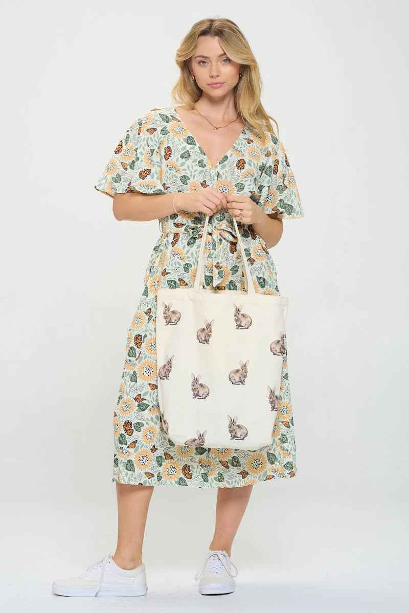 BUNNY PRINT TOTE BAG-Bags & Wallets-SM WARDROBE-Coriander