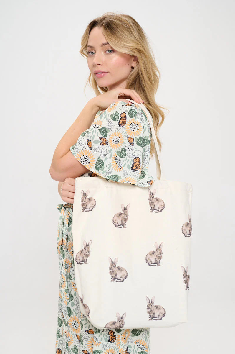 BUNNY PRINT TOTE BAG-Bags & Wallets-SM WARDROBE-Coriander