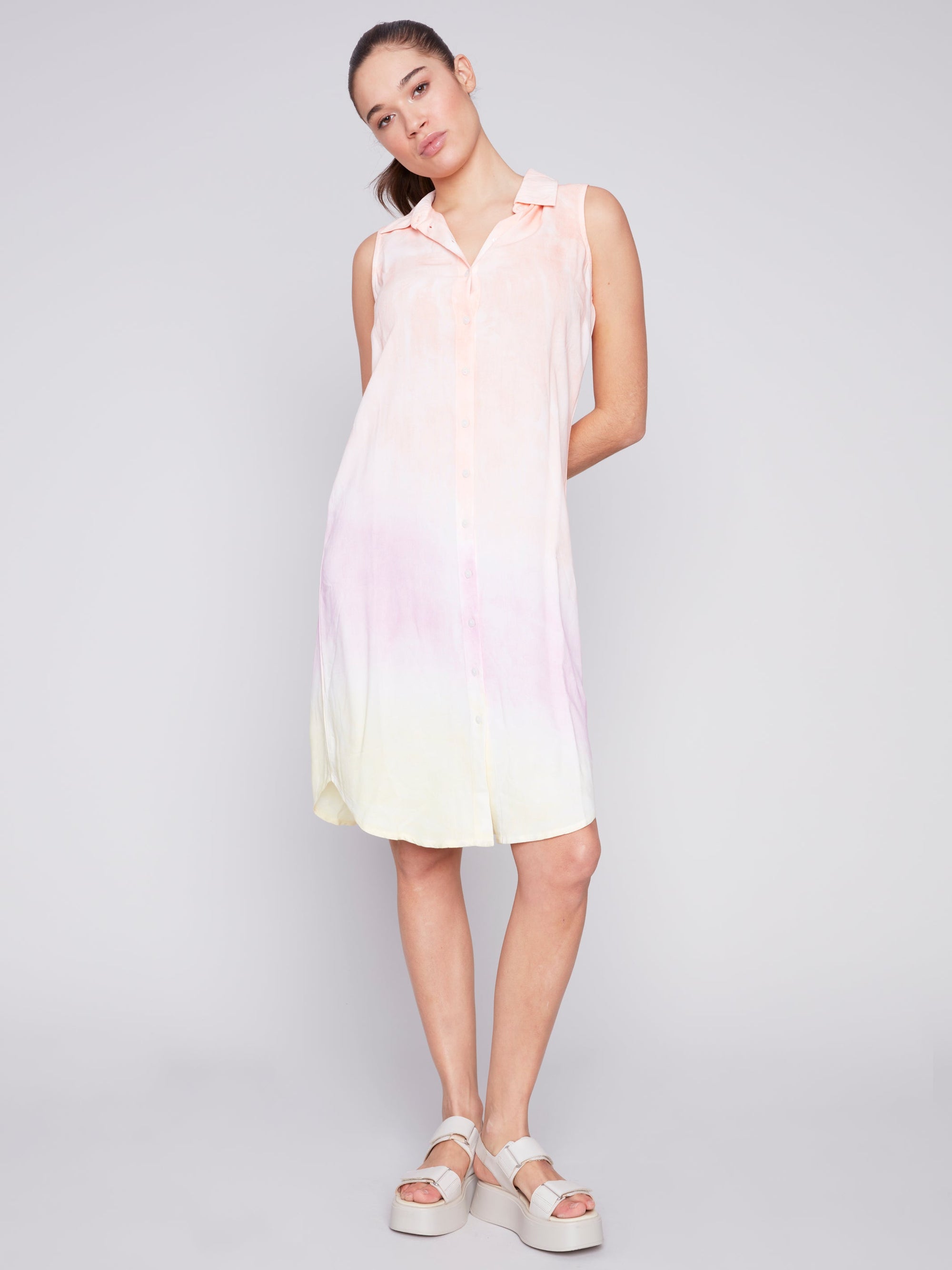 BUTTON DOWN SHIRT DRESS-Dresses-CHARLIE B-XSMALL-HARMONY-Coriander