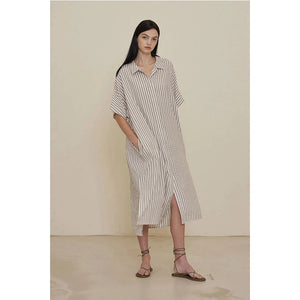 BUTTON DOWN STRIPE DRESS-Dresses-GRADE AND GATHER-Coriander