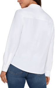 BUTTON FRONT LONG SLEEVE KNIT BLOUSE-Tops-LIVERPOOL-Coriander