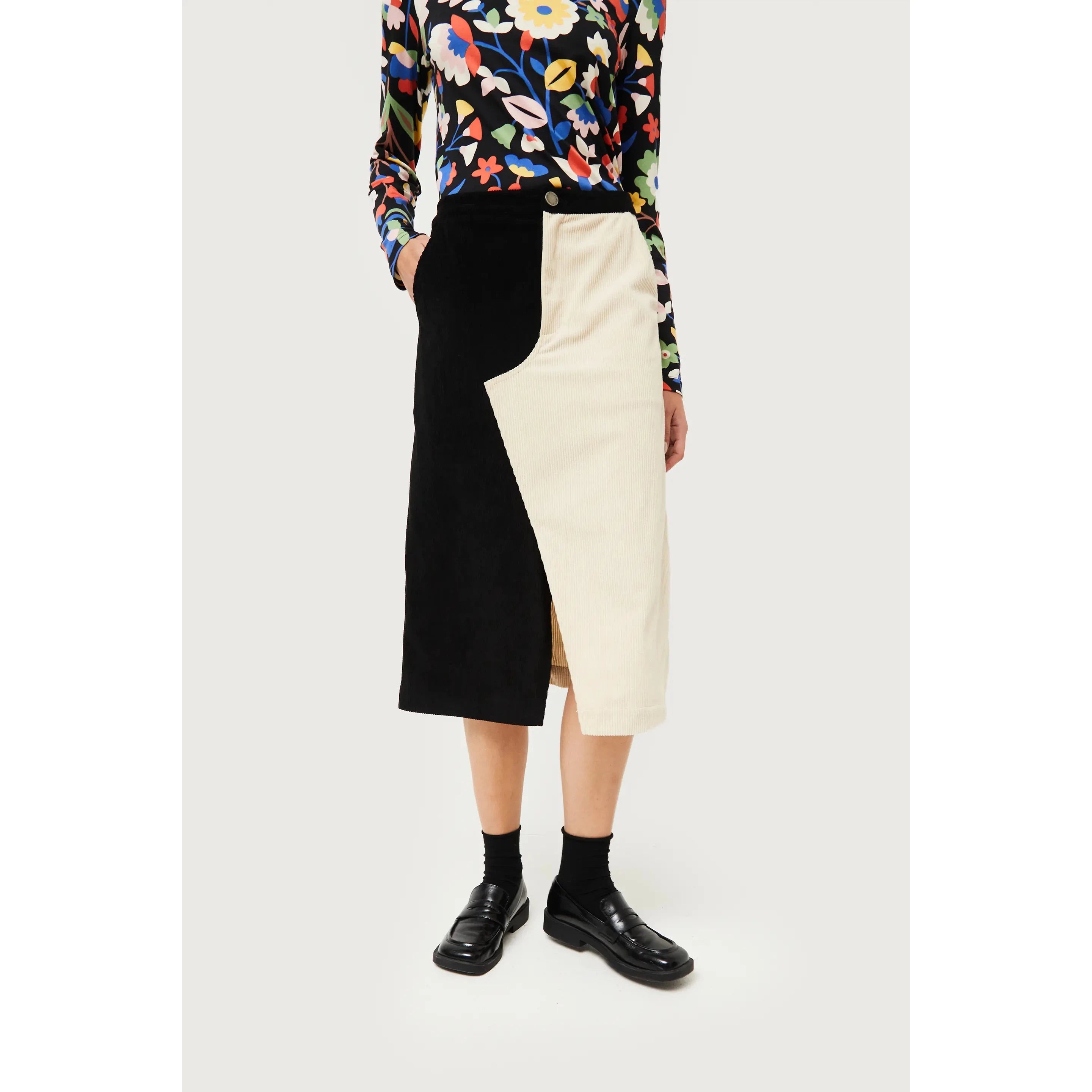 B&W CORDUROY MIDI SKIRT-Bottoms-COMPANIA FANTASTICA-SMALL-WHITE-BLACK-Coriander