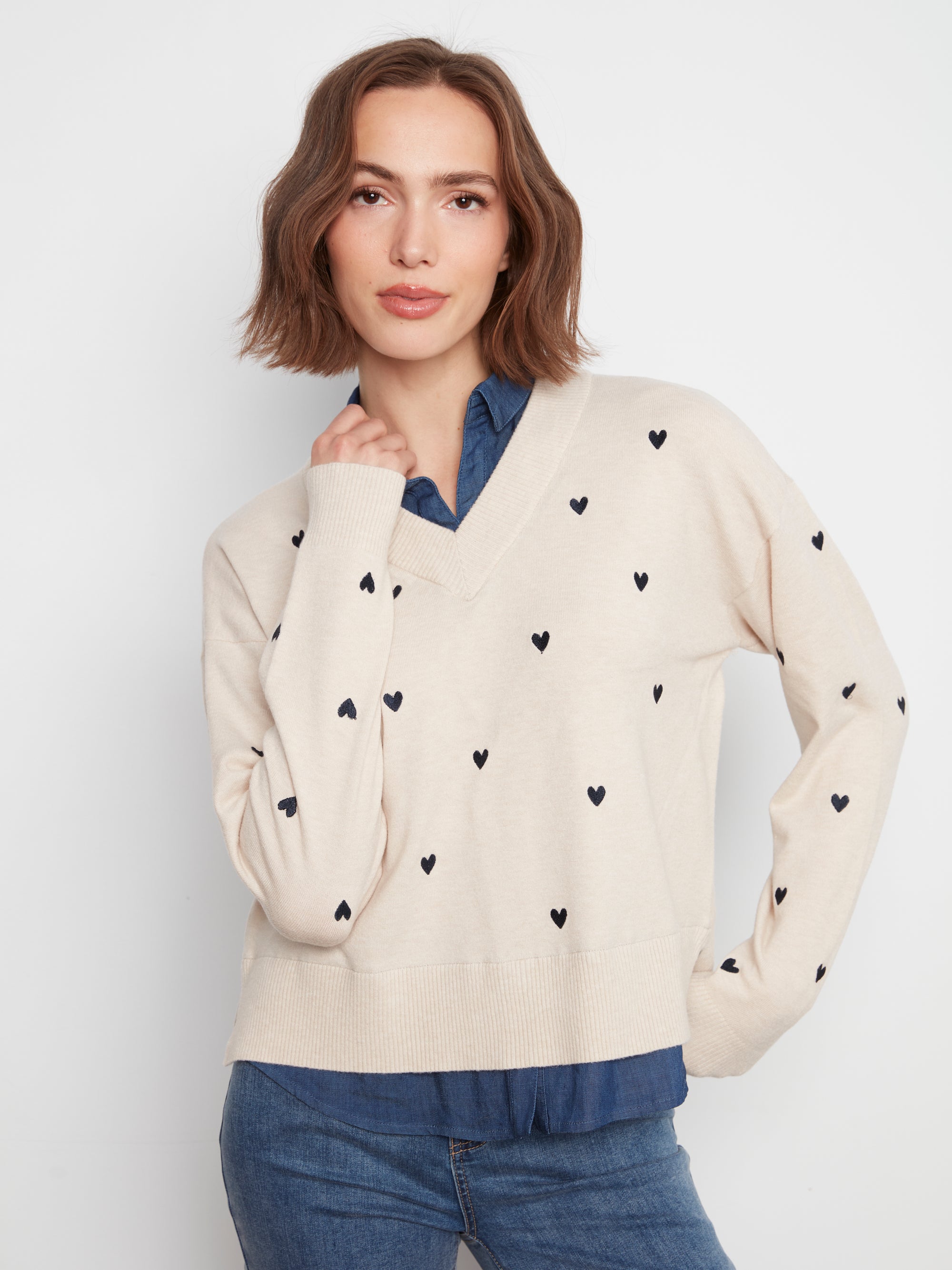 L/S FOOLER SWEATER | V-NECK + SHIRT COLLAR