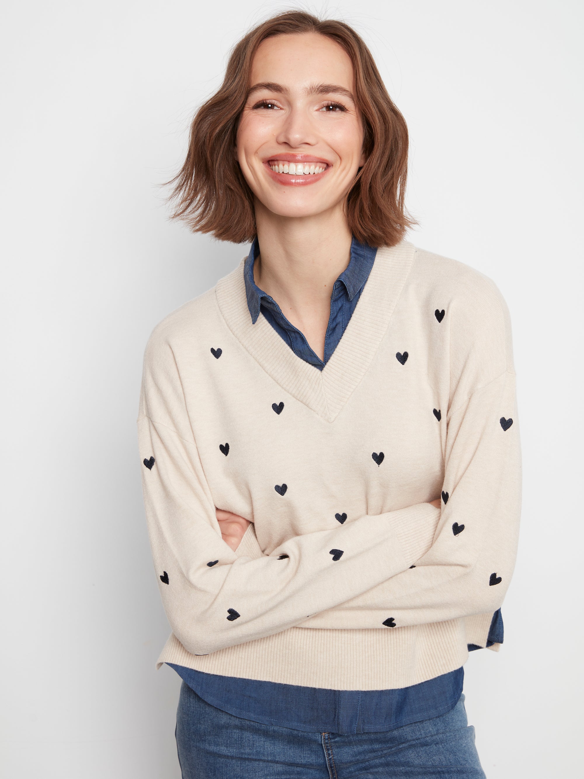 L/S FOOLER SWEATER | V-NECK + SHIRT COLLAR