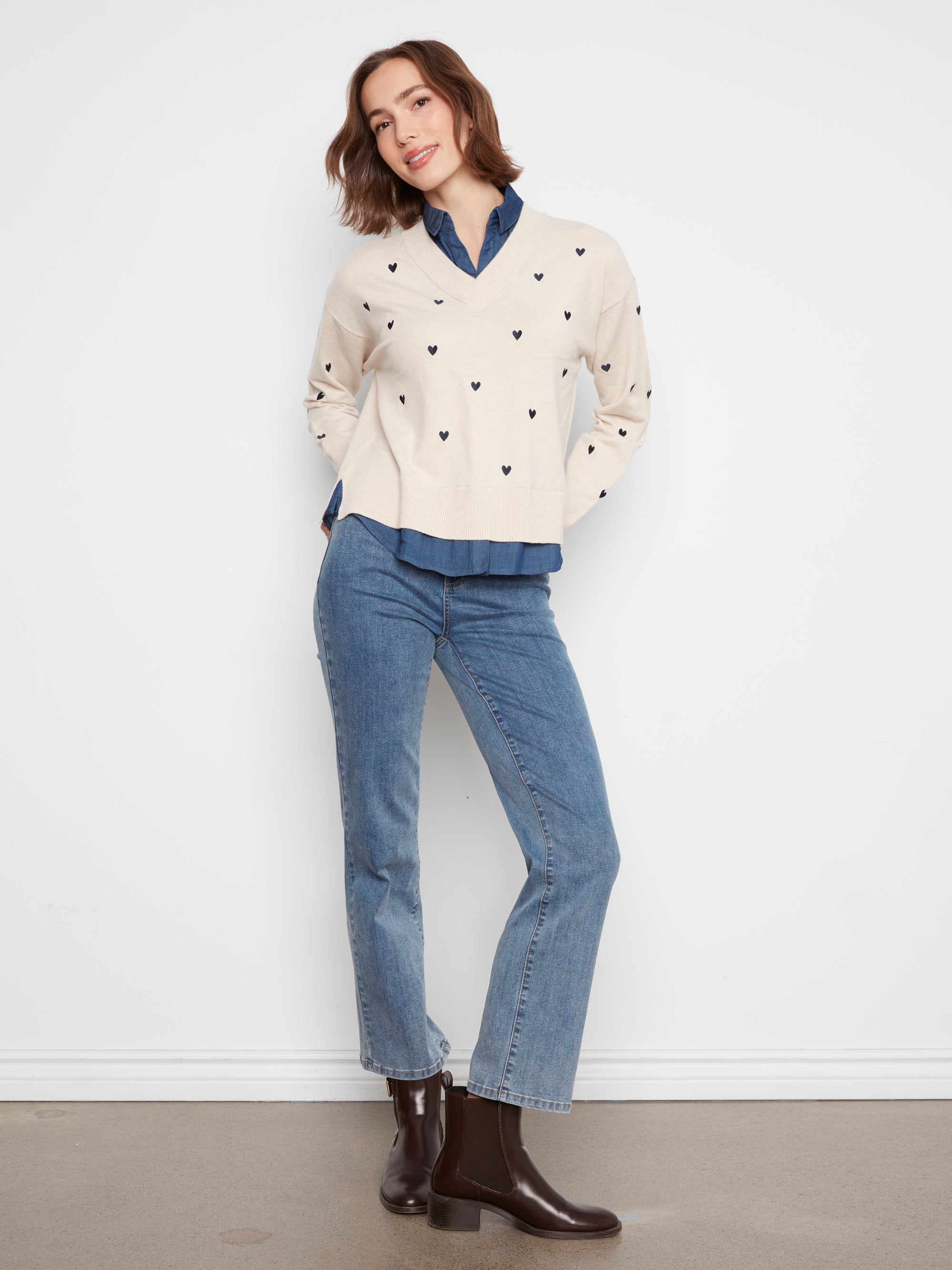 L/S FOOLER SWEATER | V-NECK + SHIRT COLLAR