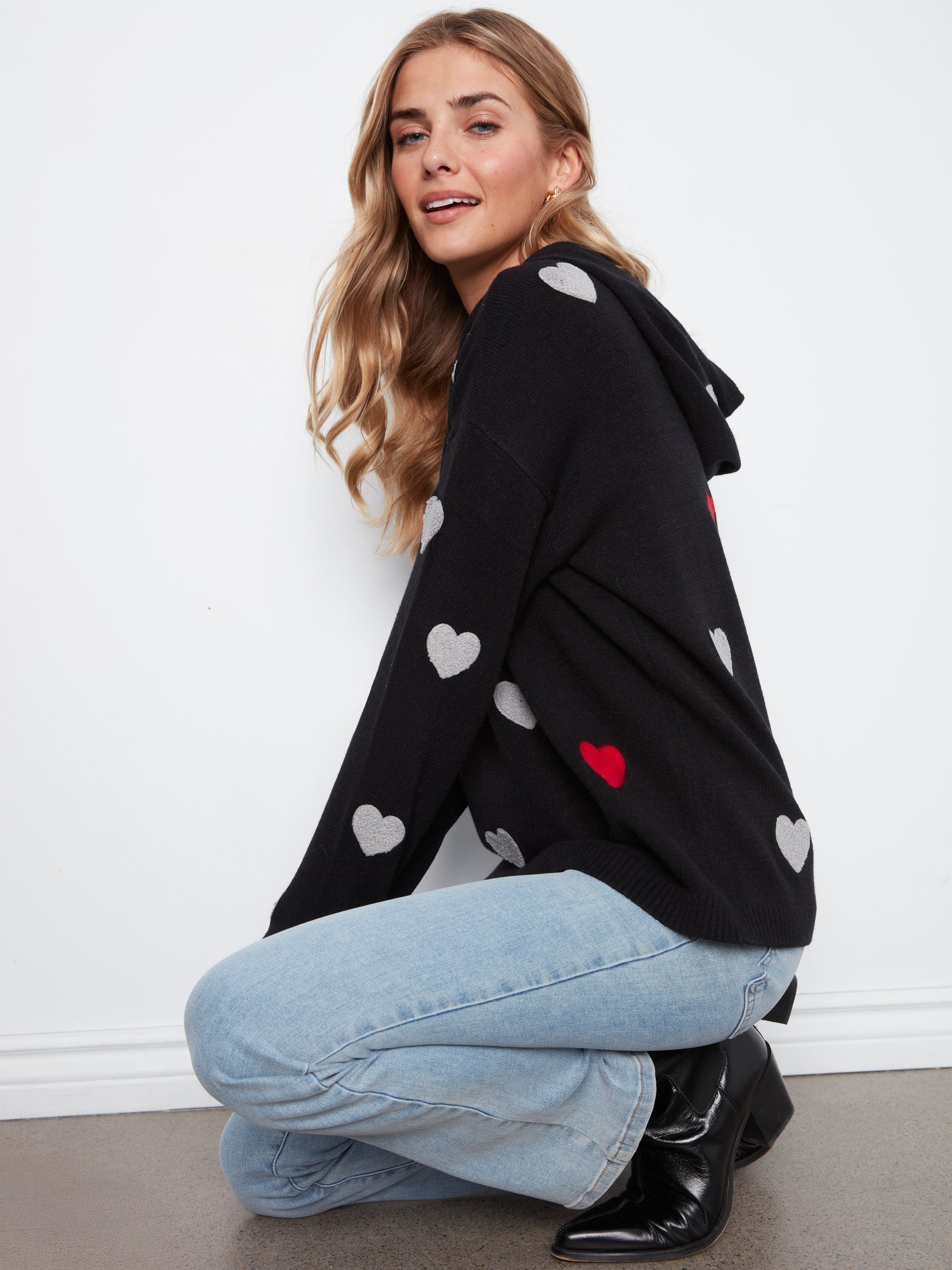 KNIT HOODIE | HEART PATTERN