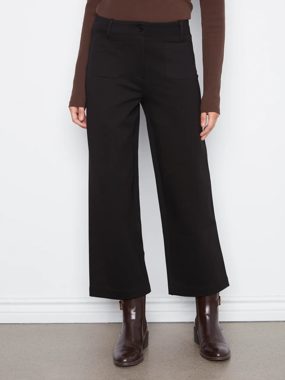 WIDE LEG TROUSERS | PATCH POCKET: BLACK