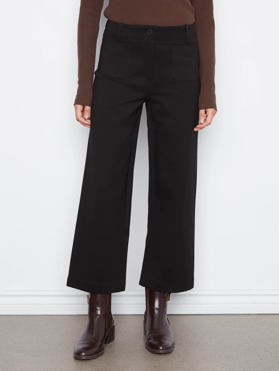 WIDE LEG TROUSERS | PATCH POCKET: BLACK