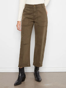 BARREL LEG PANTS | TWILL: OLIVE-Bottoms-CHARLIE B-Coriander