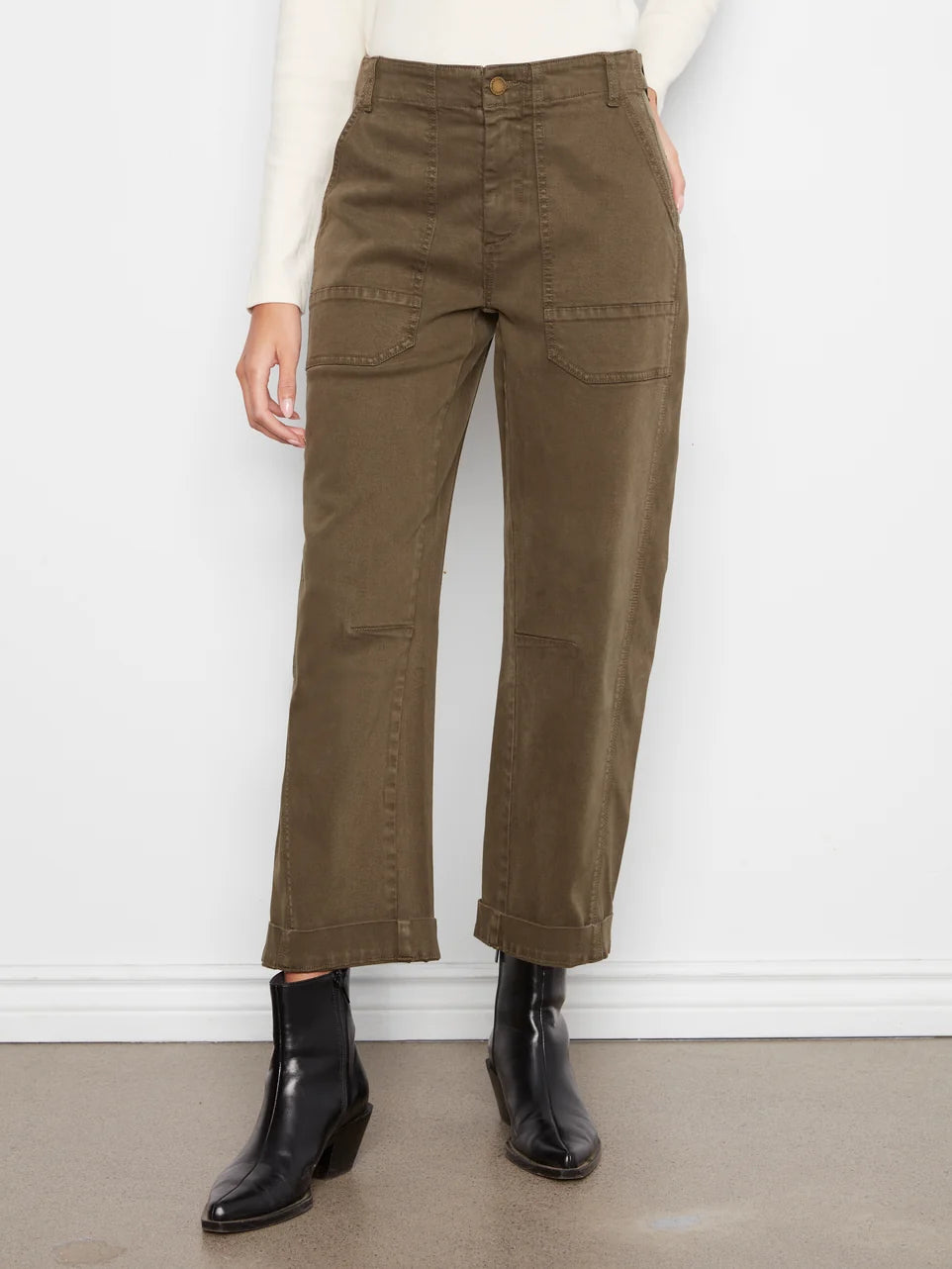 BARREL LEG PANTS | TWILL: OLIVE-Bottoms-CHARLIE B-Coriander