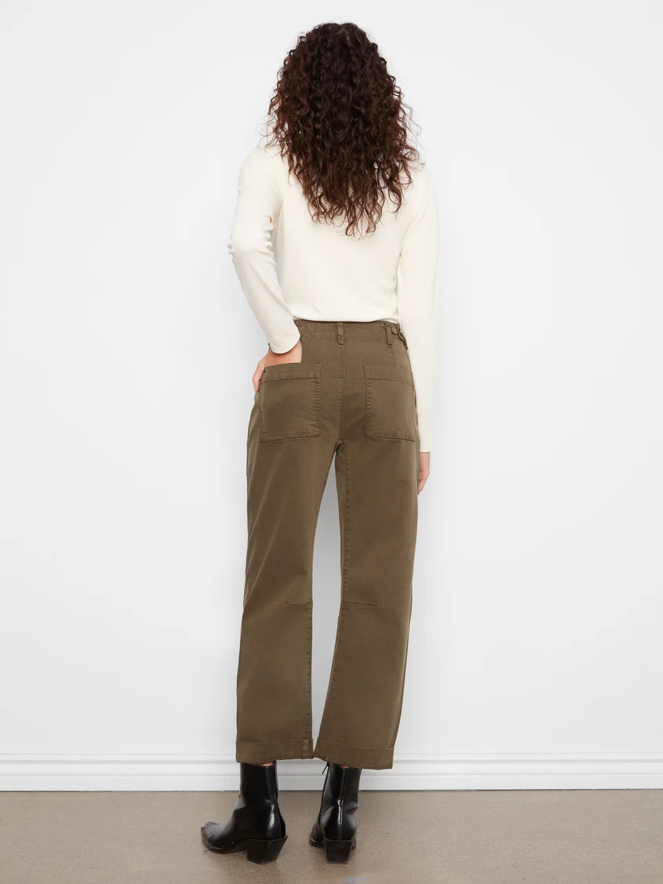 BARREL LEG PANTS | TWILL: OLIVE-Bottoms-CHARLIE B-Coriander