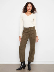 BARREL LEG PANTS | TWILL: OLIVE-Bottoms-CHARLIE B-Coriander