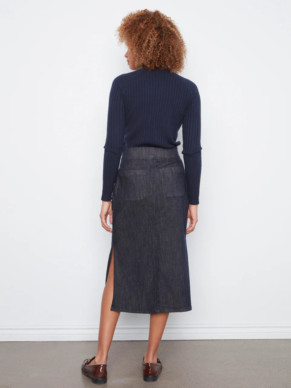DENIM SKIRT | STRETCH MIDI-Bottoms-CHARLIE B-Coriander