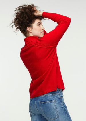CABLE TRIM ROLL NECK PULLOVER SWEATER - GALACTIC, SCARLET-Jackets & Sweaters-ZAKET & PLOVER-Coriander