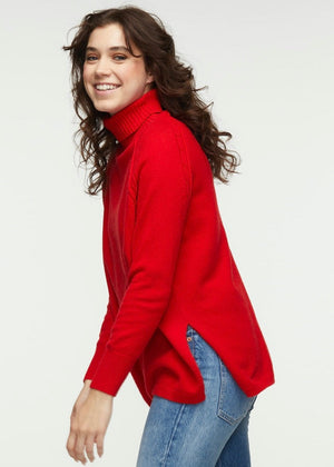 CABLE TRIM ROLL NECK PULLOVER SWEATER - GALACTIC, SCARLET-Jackets & Sweaters-ZAKET & PLOVER-Coriander