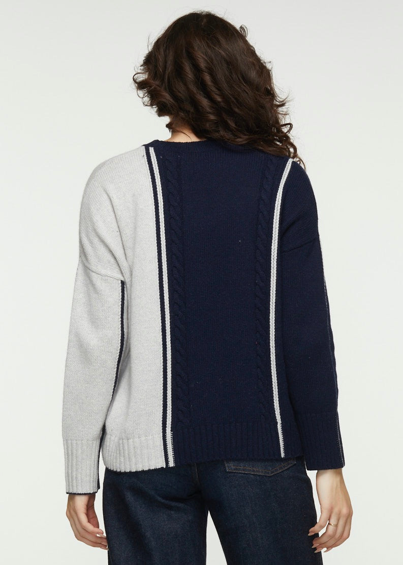 CABLE TRIM SWEATER - NAVY-Jackets & Sweaters-ZAKET & PLOVER-XSMALL-NAVY-Coriander