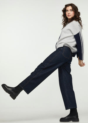 CABLE TRIM SWEATER - NAVY-Jackets & Sweaters-ZAKET & PLOVER-Coriander