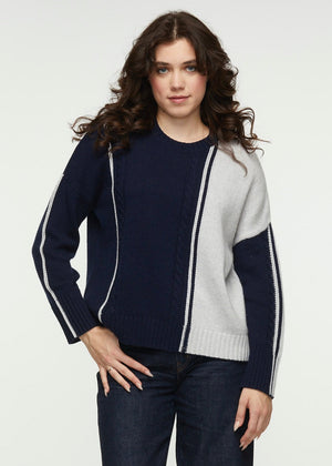 CABLE TRIM SWEATER - NAVY-Jackets & Sweaters-ZAKET & PLOVER-XSMALL-NAVY-Coriander