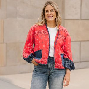 CARDIGAN | BANDANA MIX-Jackets & Sweaters-SHANNON PASSERO-SMALL-MED-RED-NAVY MIX-Coriander